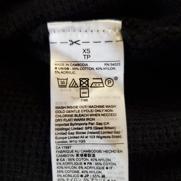 GAP Light Weight V-Neck Split Hem Waffle Knit Black High Low Tunic Sweater sz XS - Picture 8 of 8